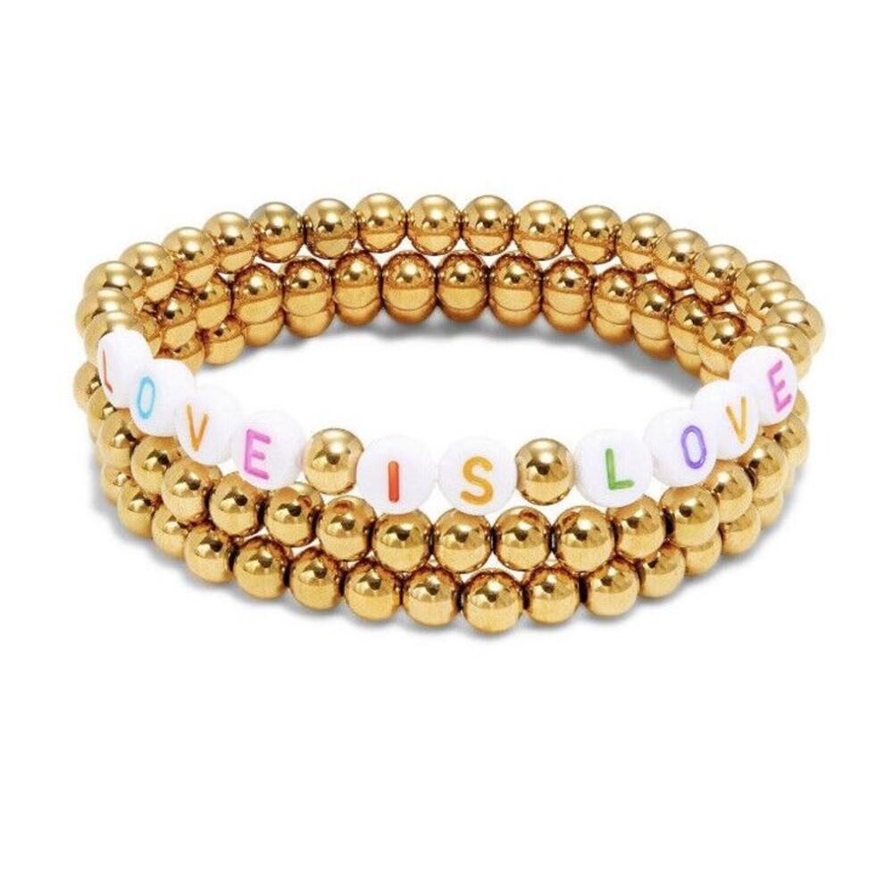 Eye Candy LA Luxe 18k Gold Plated Titanium LOVE IS LOVE Spell Out Bracelet‎ Set